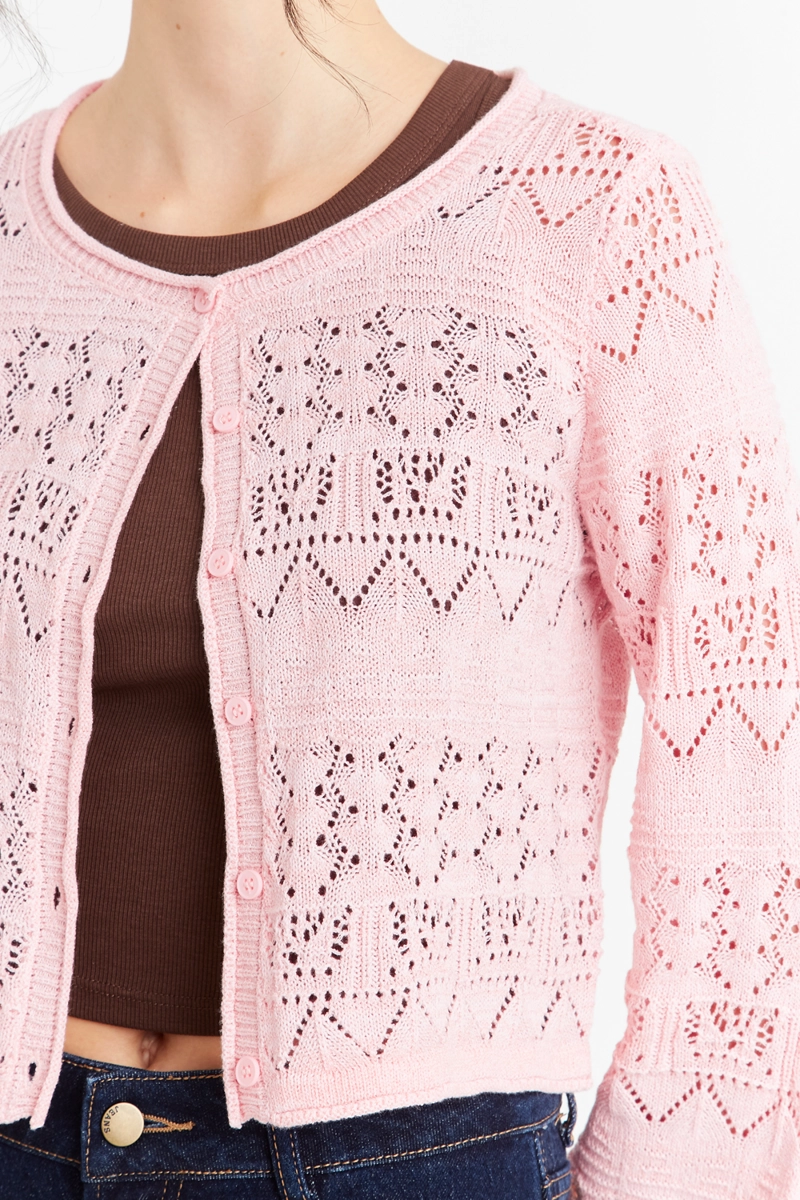 CARDIGAN TIPO  HILO ROSADO NICOPOLY - 6