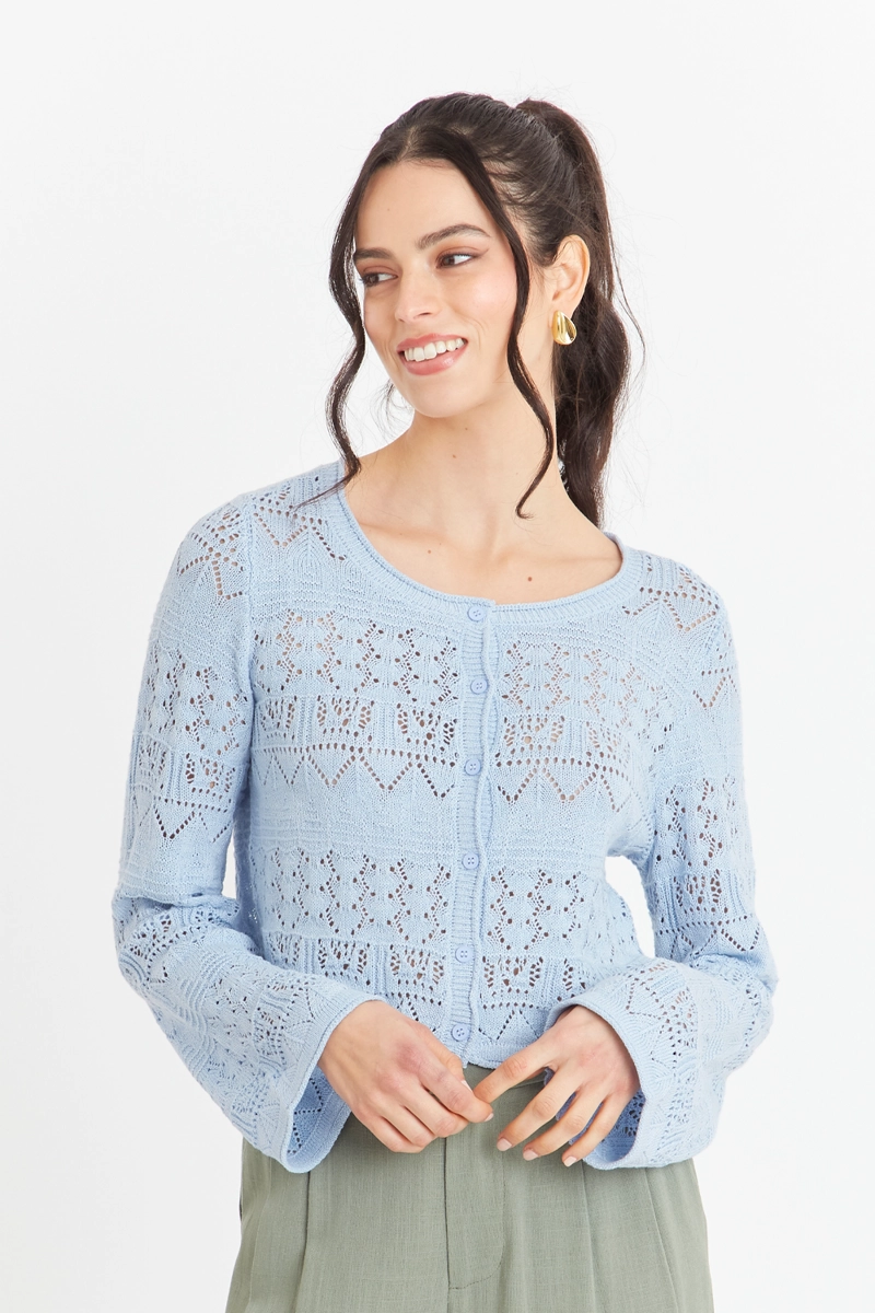 CARDIGAN TIPO  HILO CELESTE NICOPOLY - 1