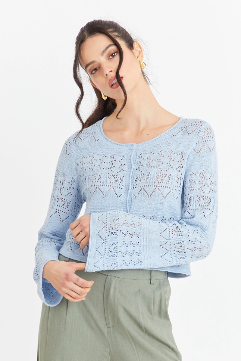CARDIGAN TIPO  HILO CELESTE NICOPOLY - 5