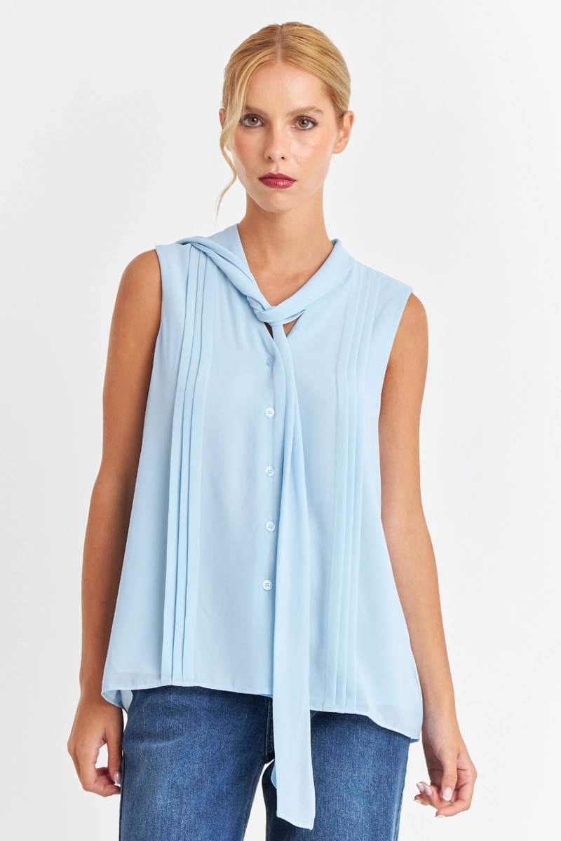 BLUSA CUELLO TIPO CORBATA CELESTE NICOPOLY - 5