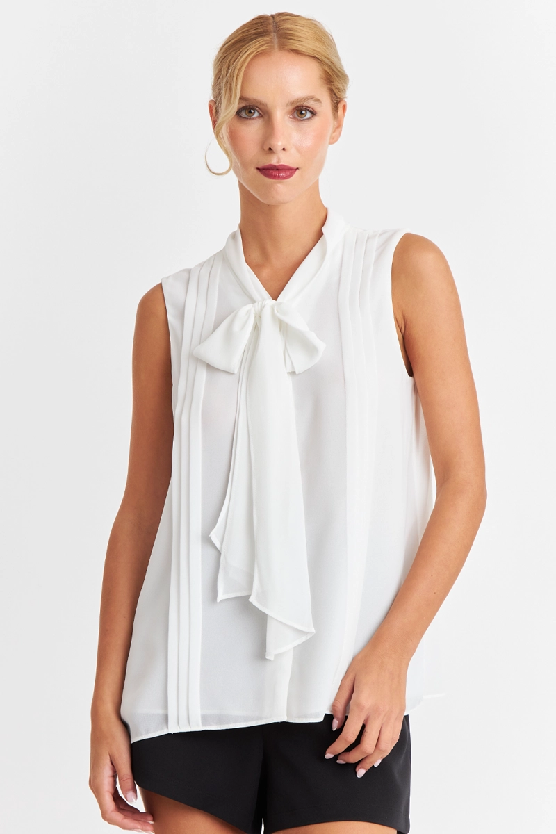 BLUSA CUELLO TIPO CORBATA BLANCO NICOPOLY - 1