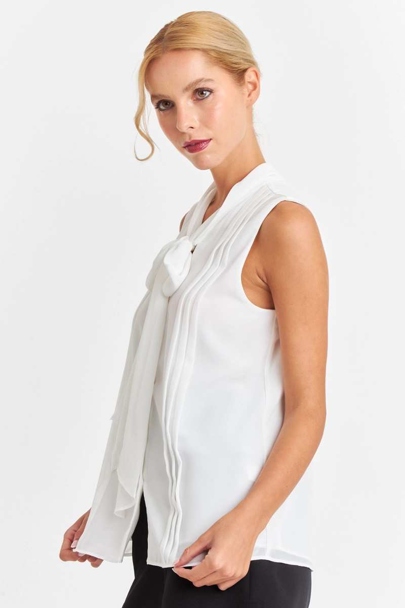 BLUSA CUELLO TIPO CORBATA BLANCO NICOPOLY - 3