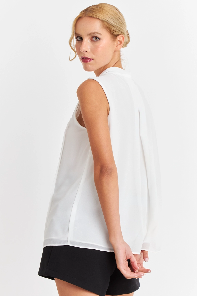 BLUSA CUELLO TIPO CORBATA BLANCO NICOPOLY - 4