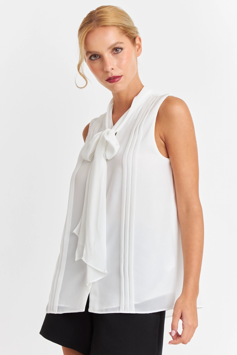 BLUSA CUELLO TIPO CORBATA BLANCO NICOPOLY - 5