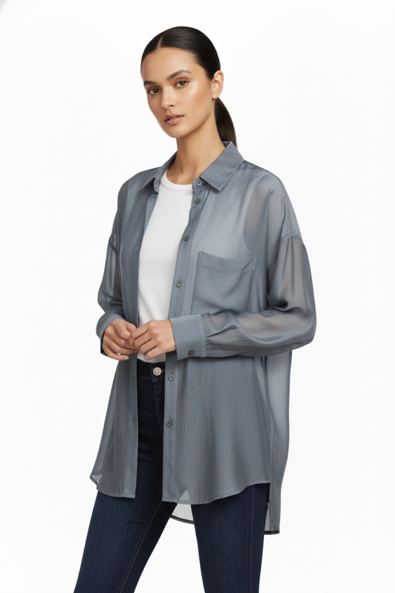 CAMISA SATINADA TRANSPARENTE GRIS NICOPOLY - 1