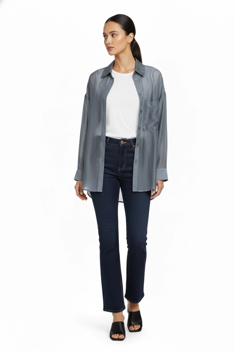 CAMISA SATINADA TRANSPARENTE GRIS NICOPOLY - 2