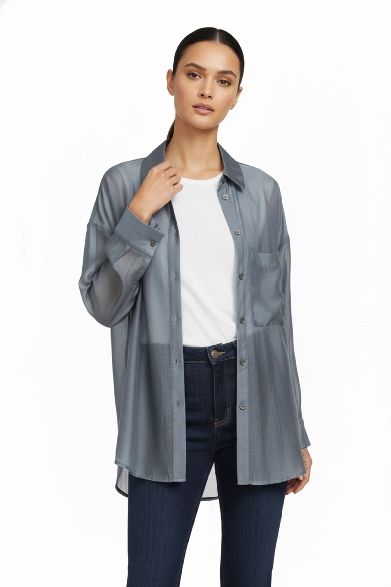 CAMISA SATINADA TRANSPARENTE GRIS NICOPOLY - 3
