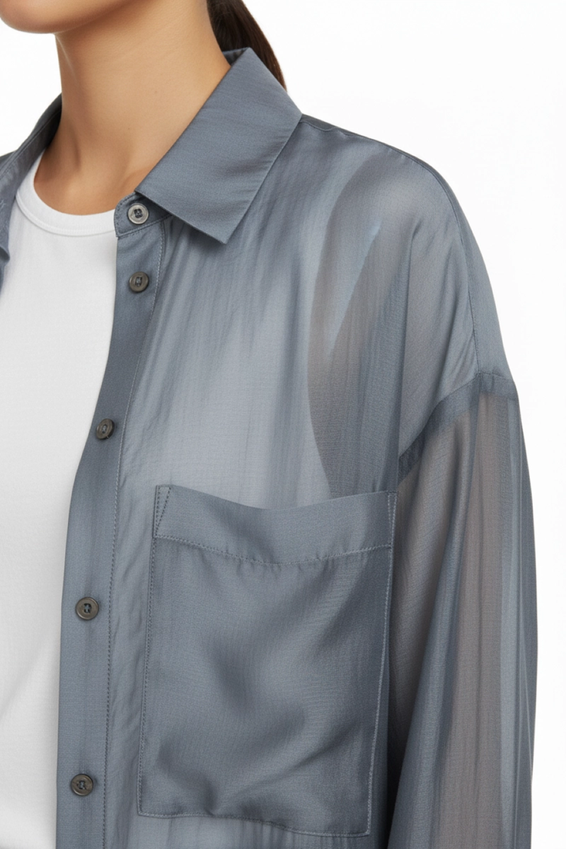 CAMISA SATINADA TRANSPARENTE GRIS NICOPOLY - 6
