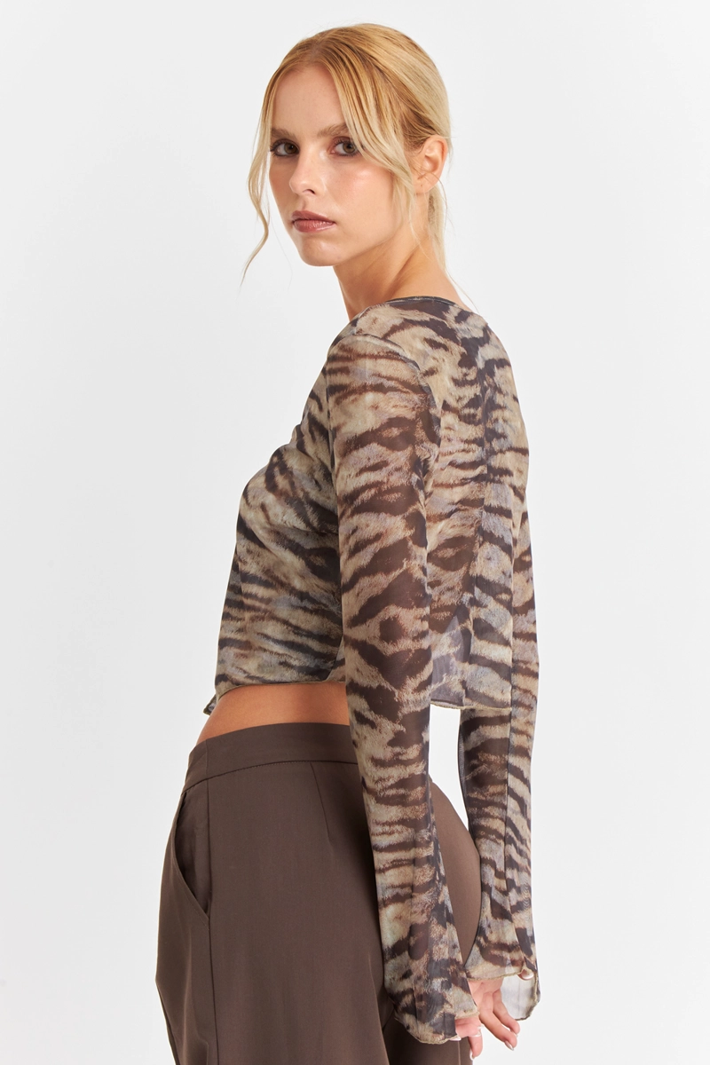 BLUSA TRANSPARENCIA NUDO CEBRA CAFE  NICOPOLY - 4