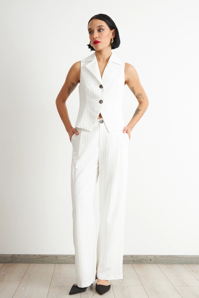 PANTALON DE PIERNA RECTA RAYA DIPLOMATICA BLANCO NICOPOLY - 2