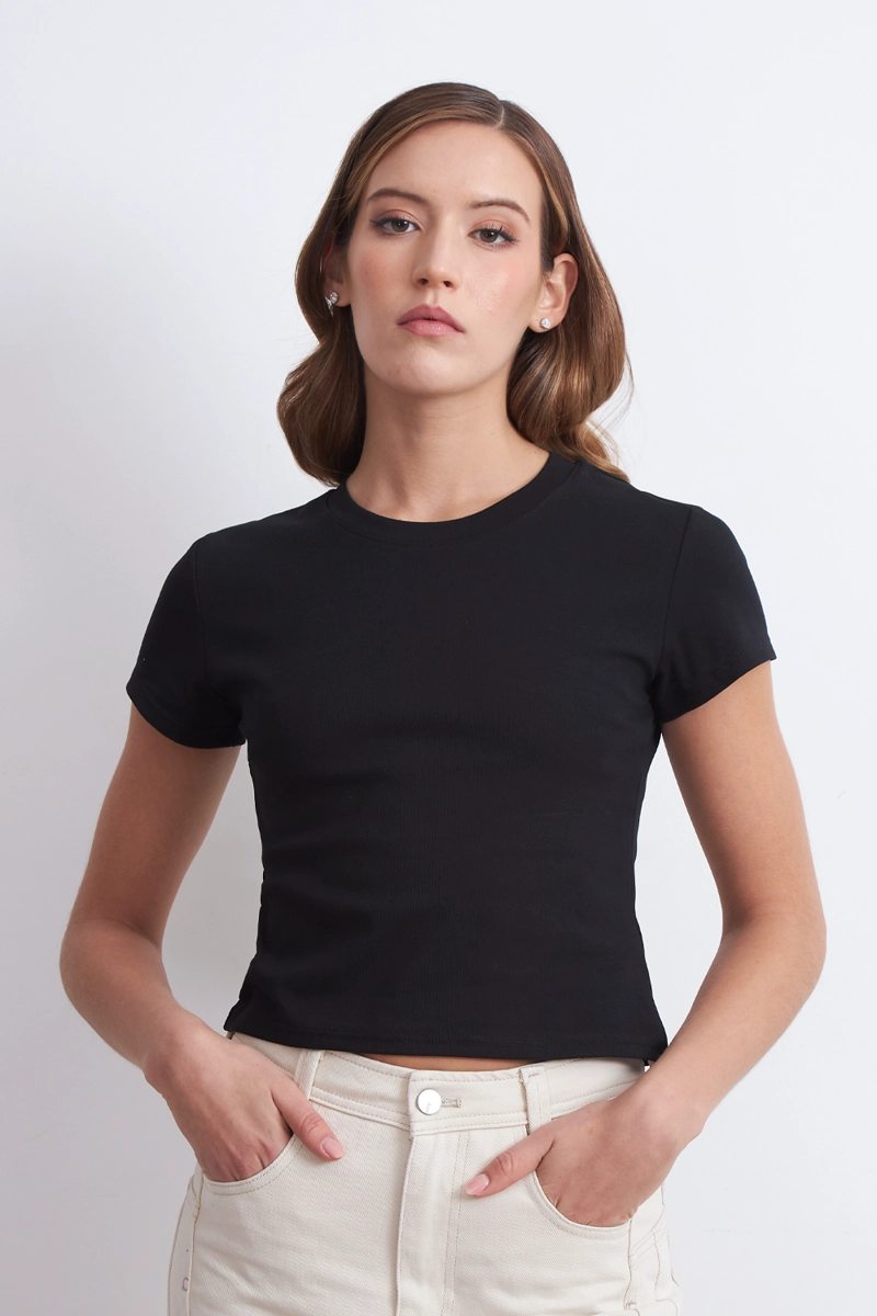 POLERA MANGA CORTA BASICA NEGRO NICOPOLY - 5