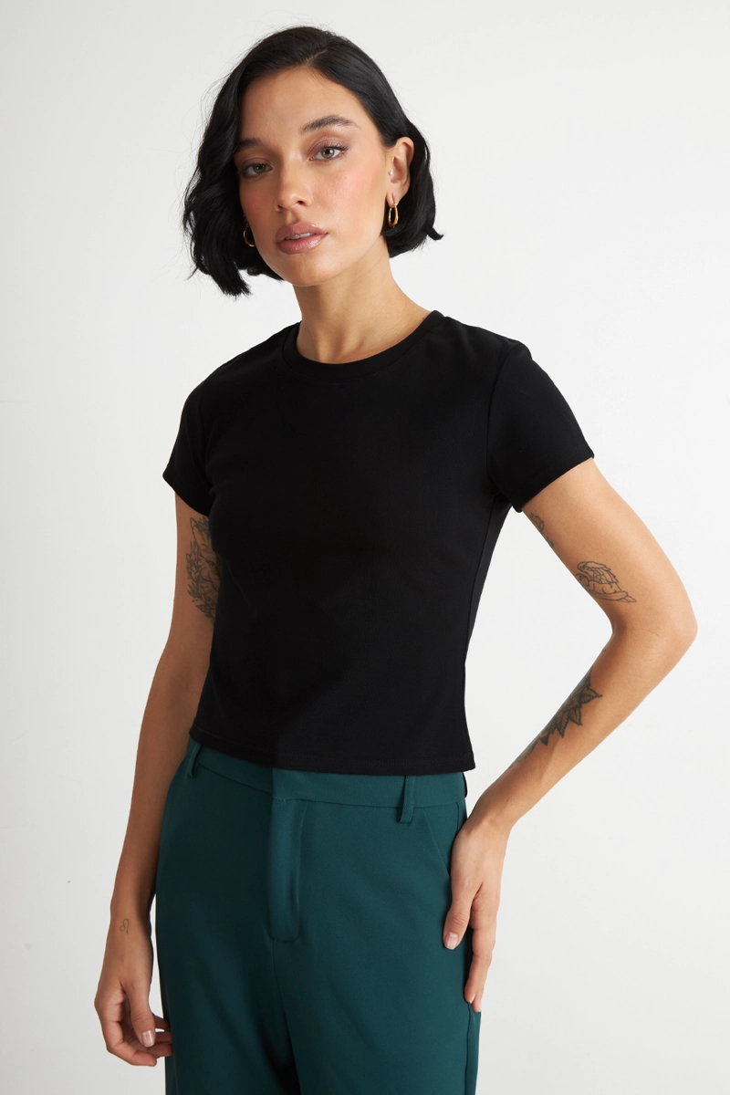 POLERA MANGA CORTA BASICA NEGRO NICOPOLY - 5
