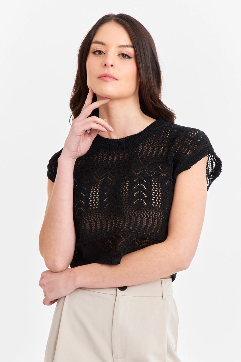 POLERA TEJIDA FANTASIA NEGRO NICOPOLY - 1