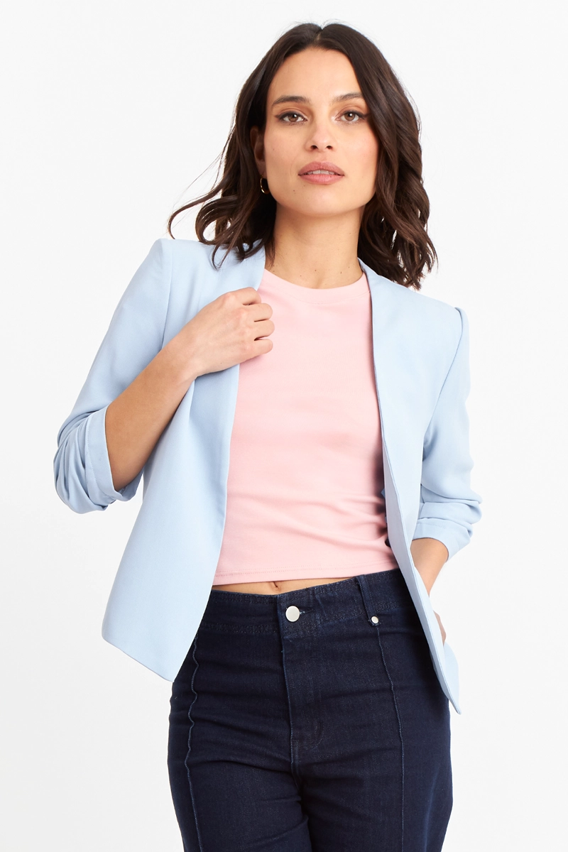 BLAZER CUELLO SIN SOLAPA CELESTE NICOPOLY - 1
