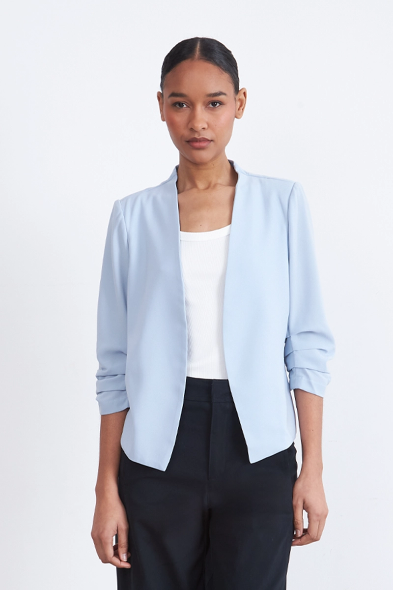 BLAZER CUELLO SIN SOLAPA CELESTE MUJER NICOPOLY - 1
