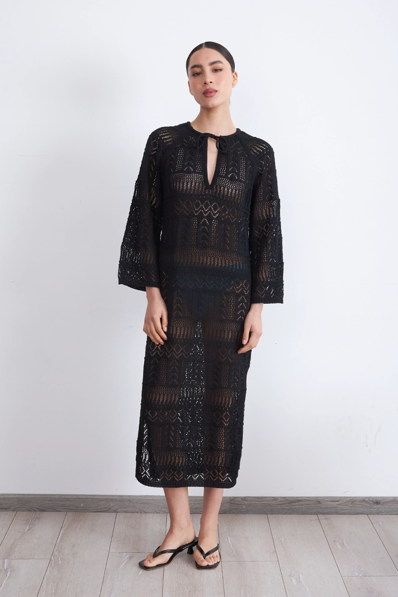 VESTIDO LARGO TEJIDO NEGRO MUJER NICOPOLY - 1