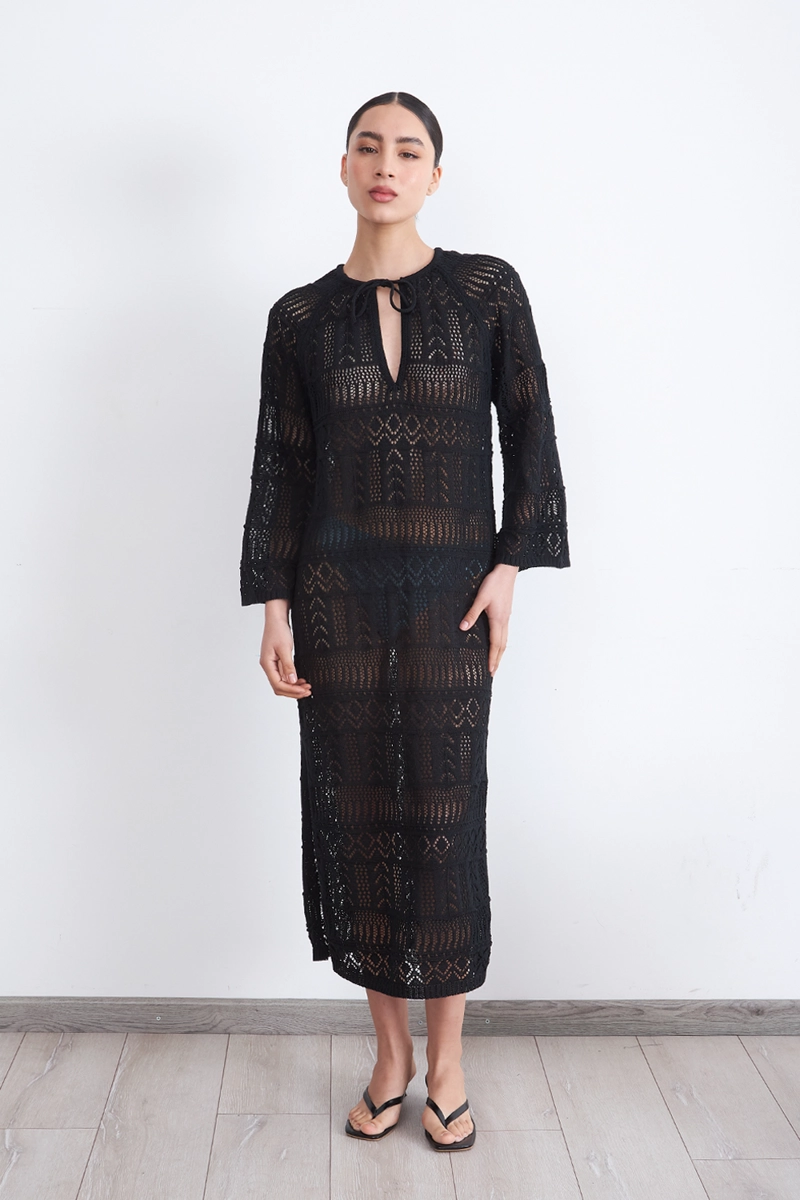 VESTIDO LARGO TEJIDO NEGRO MUJER NICOPOLY - 2