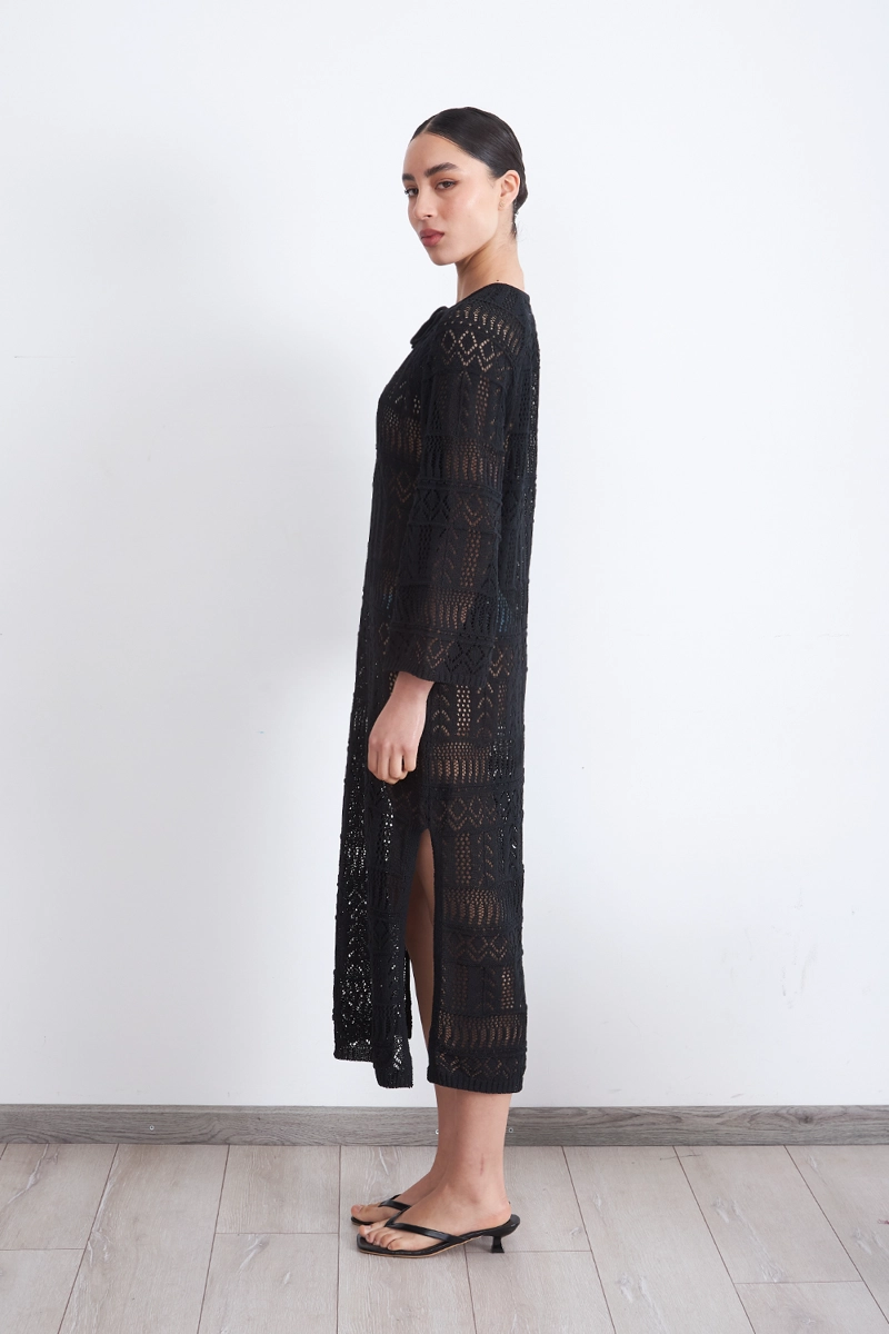 VESTIDO LARGO TEJIDO NEGRO MUJER NICOPOLY - 3