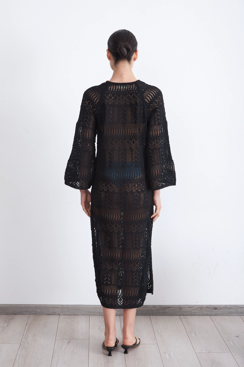 VESTIDO LARGO TEJIDO NEGRO MUJER NICOPOLY - 4