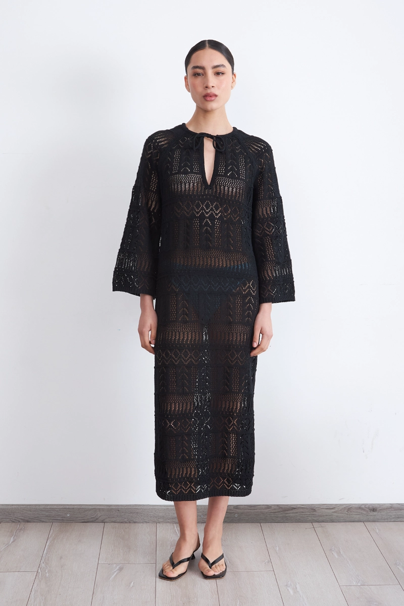 VESTIDO LARGO TEJIDO NEGRO MUJER NICOPOLY - 5