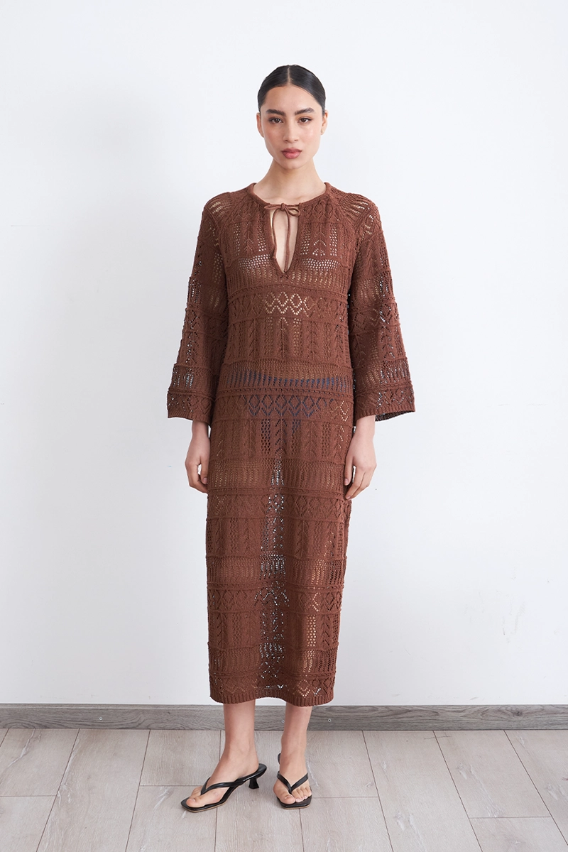 VESTIDO LARGO TEJIDO CAFE MUJER NICOPOLY - 2