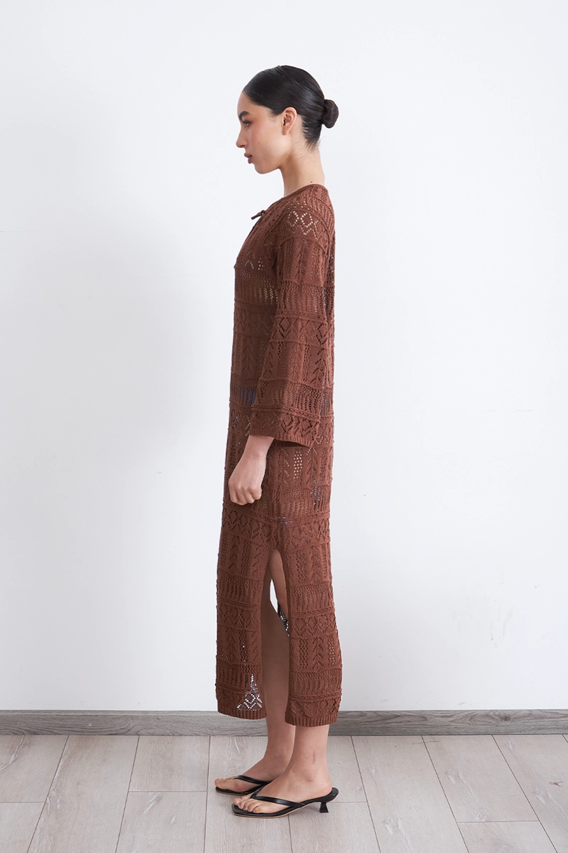 VESTIDO LARGO TEJIDO CAFE MUJER NICOPOLY - 3