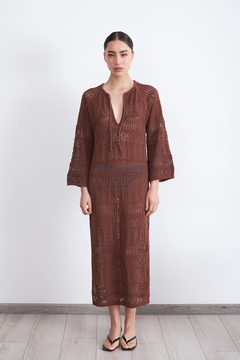 VESTIDO LARGO TEJIDO CAFE MUJER NICOPOLY - 5
