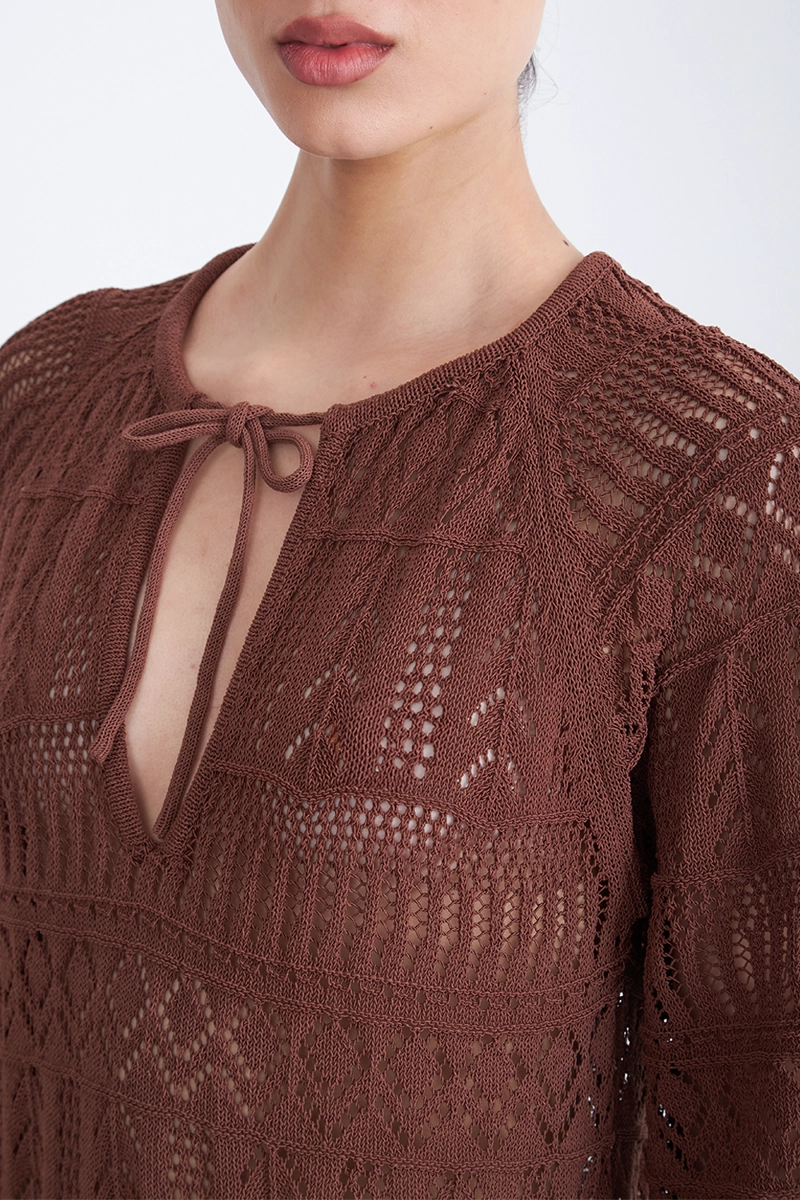 VESTIDO LARGO TEJIDO CAFE MUJER NICOPOLY - 6