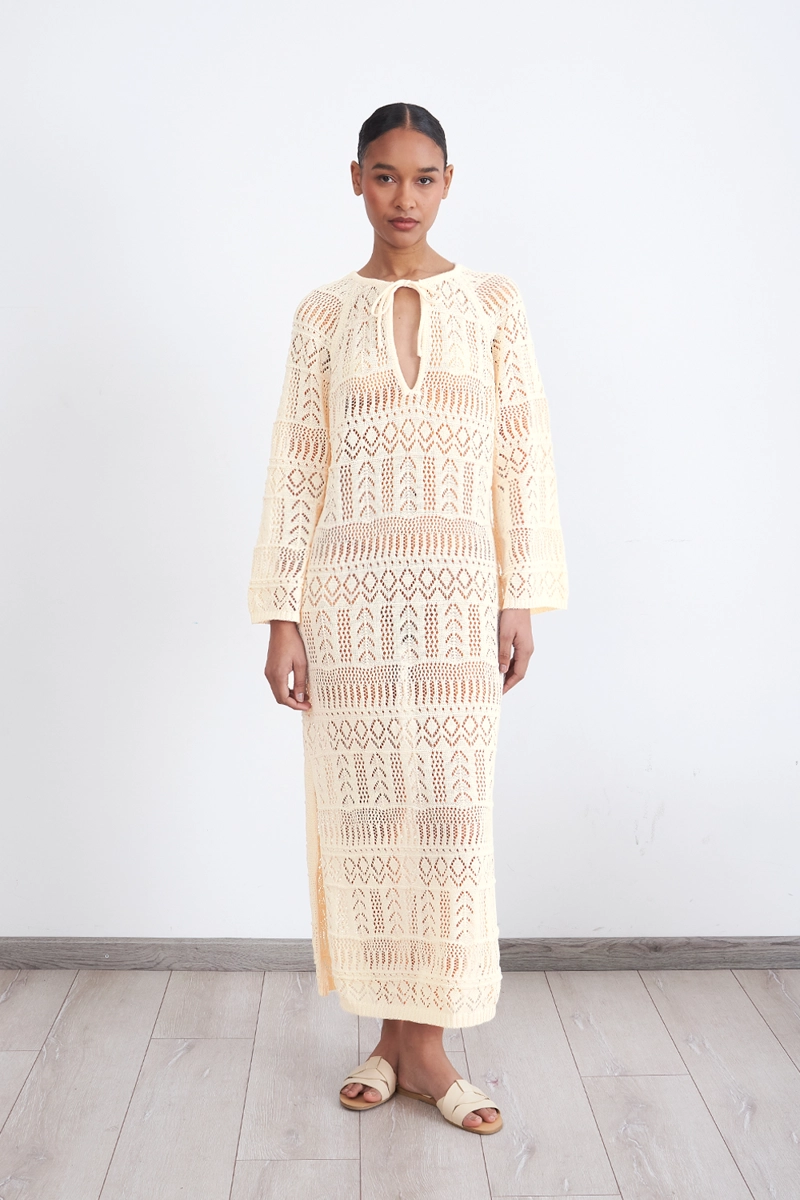 VESTIDO LARGO TEJIDO BEIGE MUJER NICOPOLY - 1