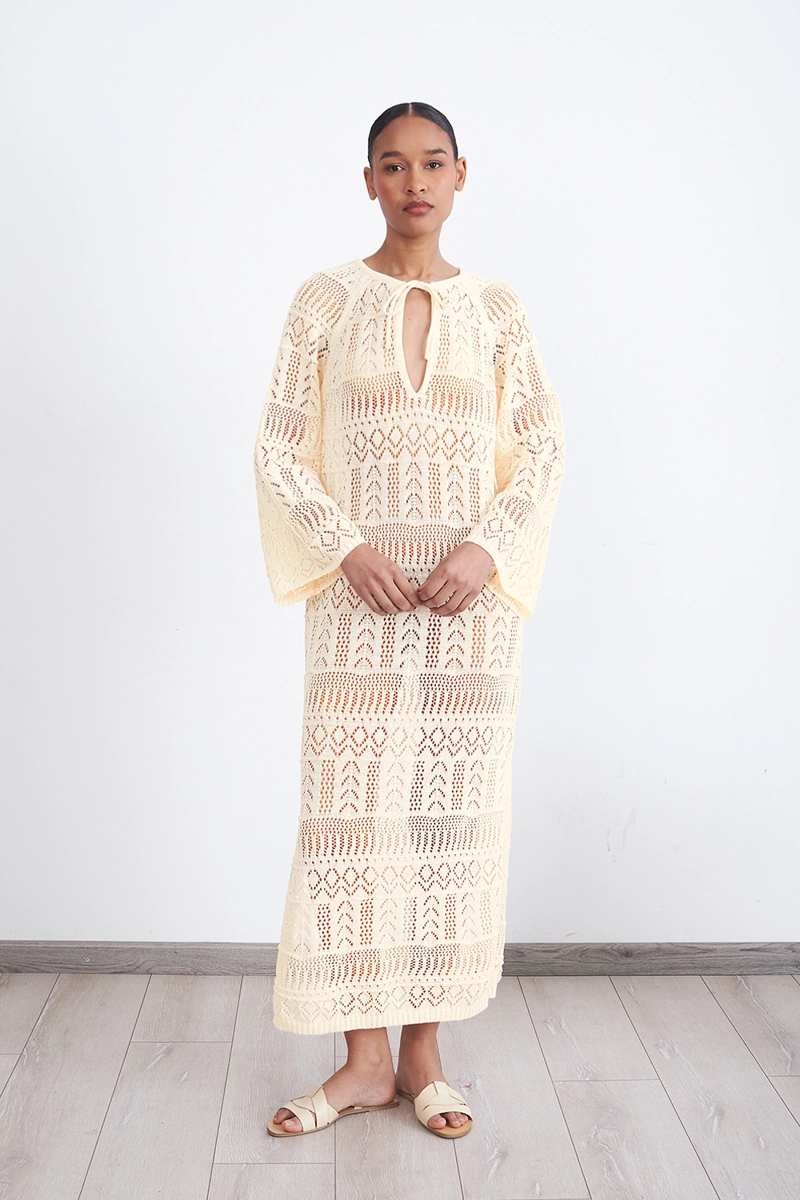VESTIDO LARGO TEJIDO BEIGE MUJER NICOPOLY - 2