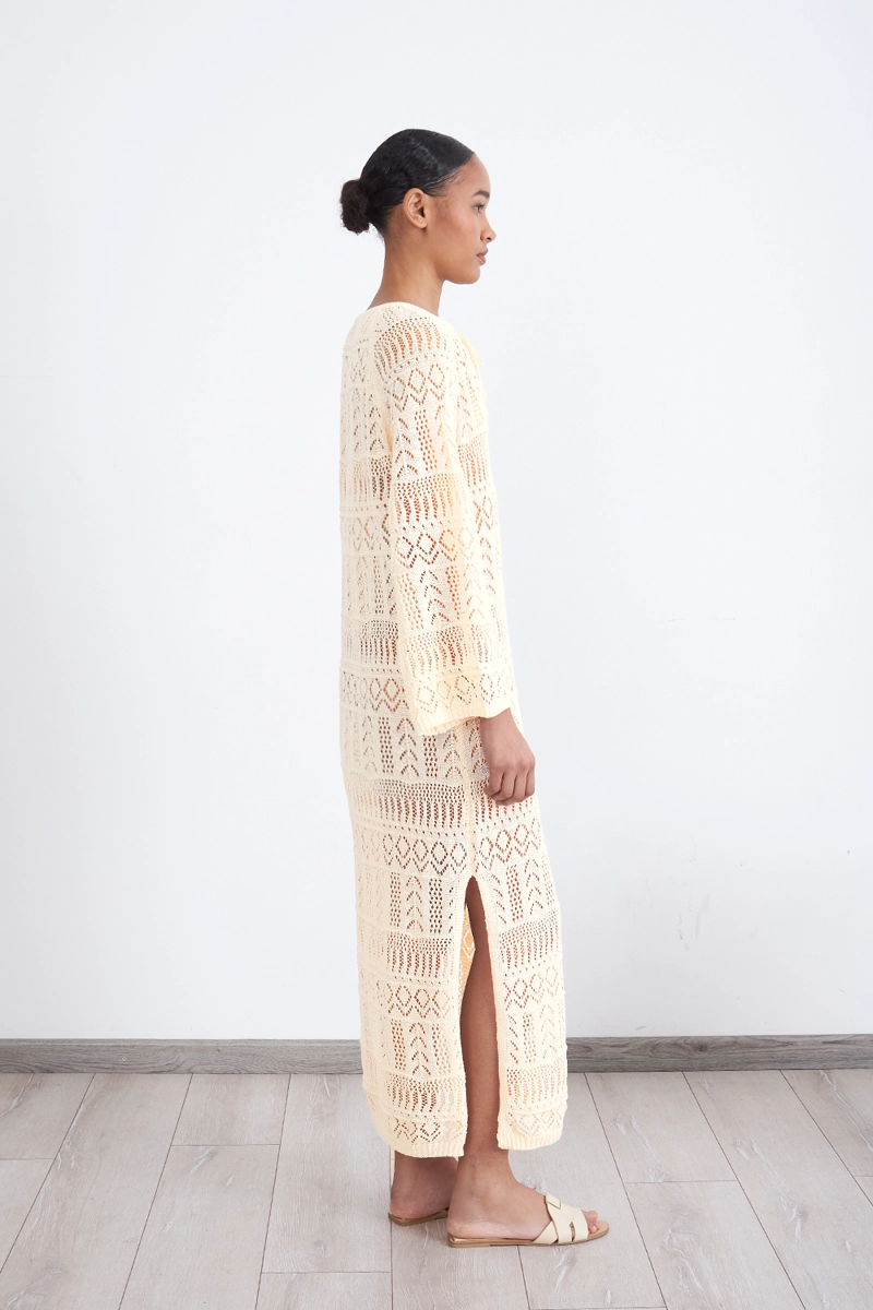 VESTIDO LARGO TEJIDO BEIGE MUJER NICOPOLY - 3
