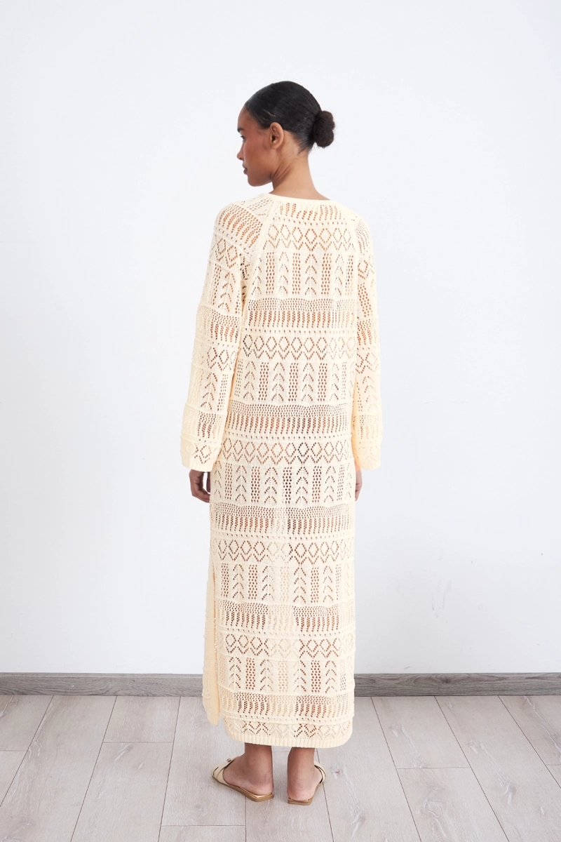 VESTIDO LARGO TEJIDO BEIGE MUJER NICOPOLY - 4