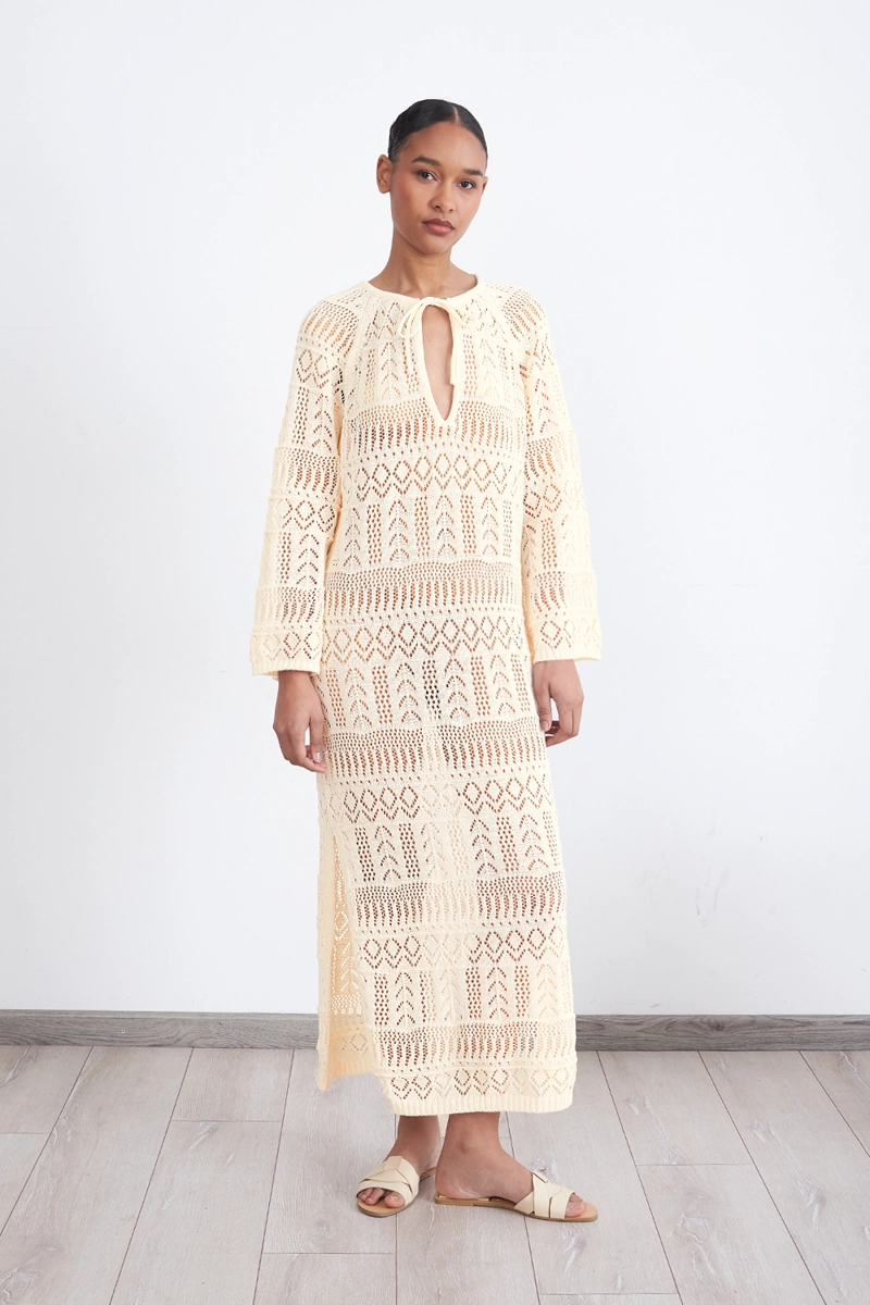 VESTIDO LARGO TEJIDO BEIGE MUJER NICOPOLY - 5