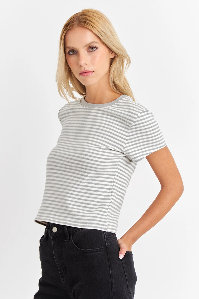 POLERA BASICA CUELLO REDONDO LINEAS GRIS CLARO NICOPOLY - 3