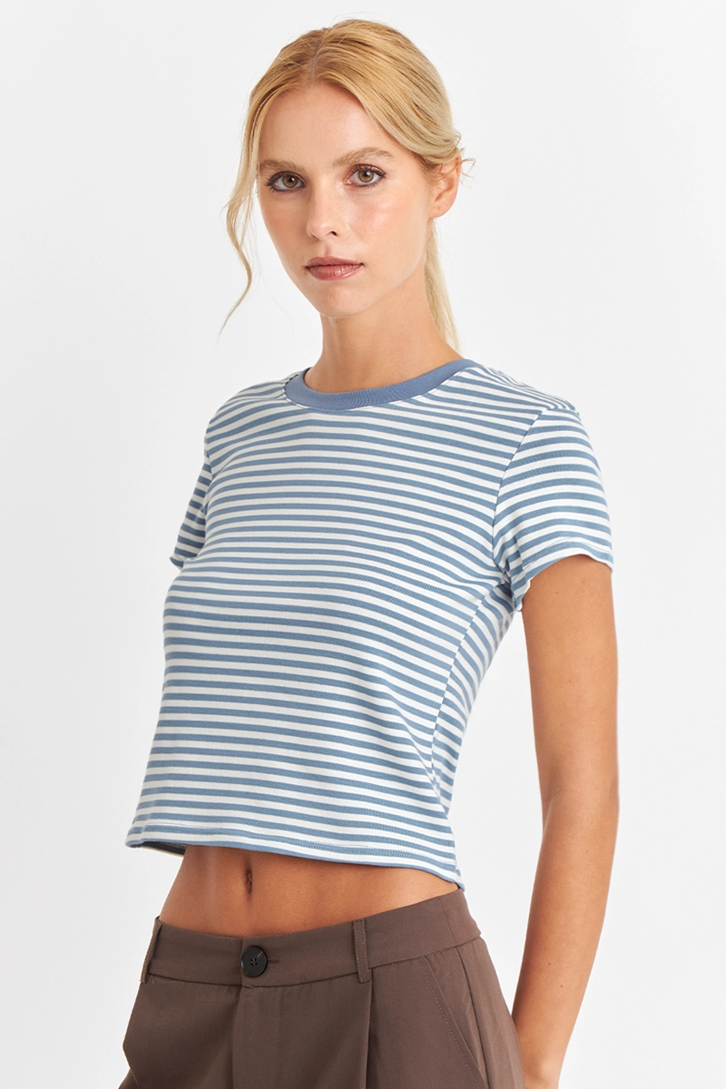 POLERA BASICA CUELLO REDONDO LINEAS CELESTE NICOPOLY - 5