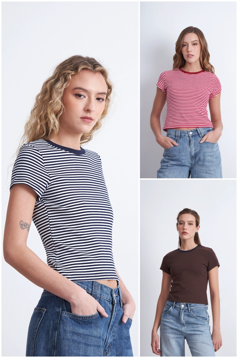 POLERA BASICA CUELLO REDONDO LINEAS AZUL MARINO MUJER NICOPOLY - 5