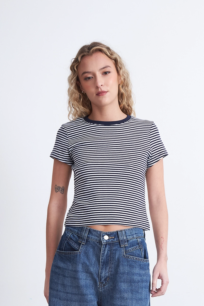 POLERA BASICA CUELLO REDONDO LINEAS AZUL MARINO MUJER NICOPOLY - 6