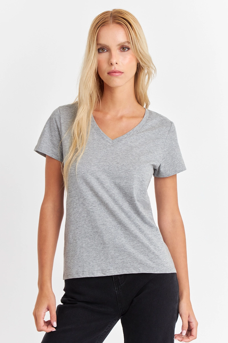 POLERA ESCOTE EN V BASICA GRIS NICOPOLY - 1