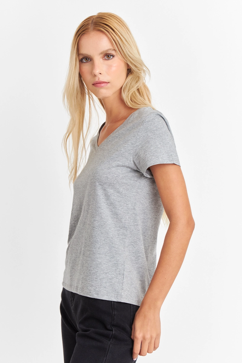POLERA ESCOTE EN V BASICA GRIS NICOPOLY - 3