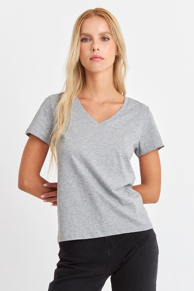 POLERA ESCOTE EN V BASICA GRIS NICOPOLY - 5