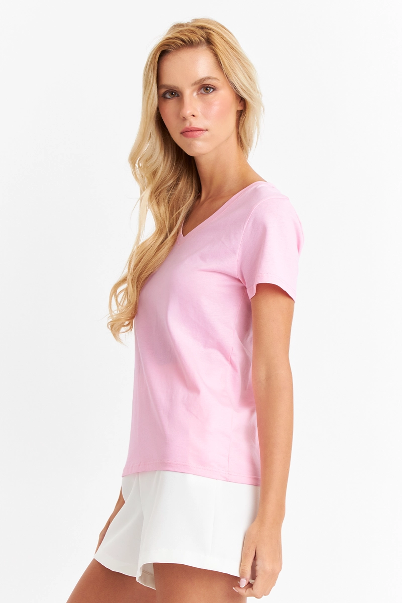 POLERA ESCOTE EN V BASICA ROSADO NICOPOLY - 3