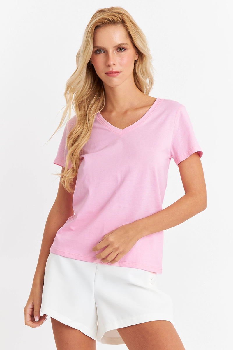 POLERA ESCOTE EN V BASICA ROSADO NICOPOLY - 5