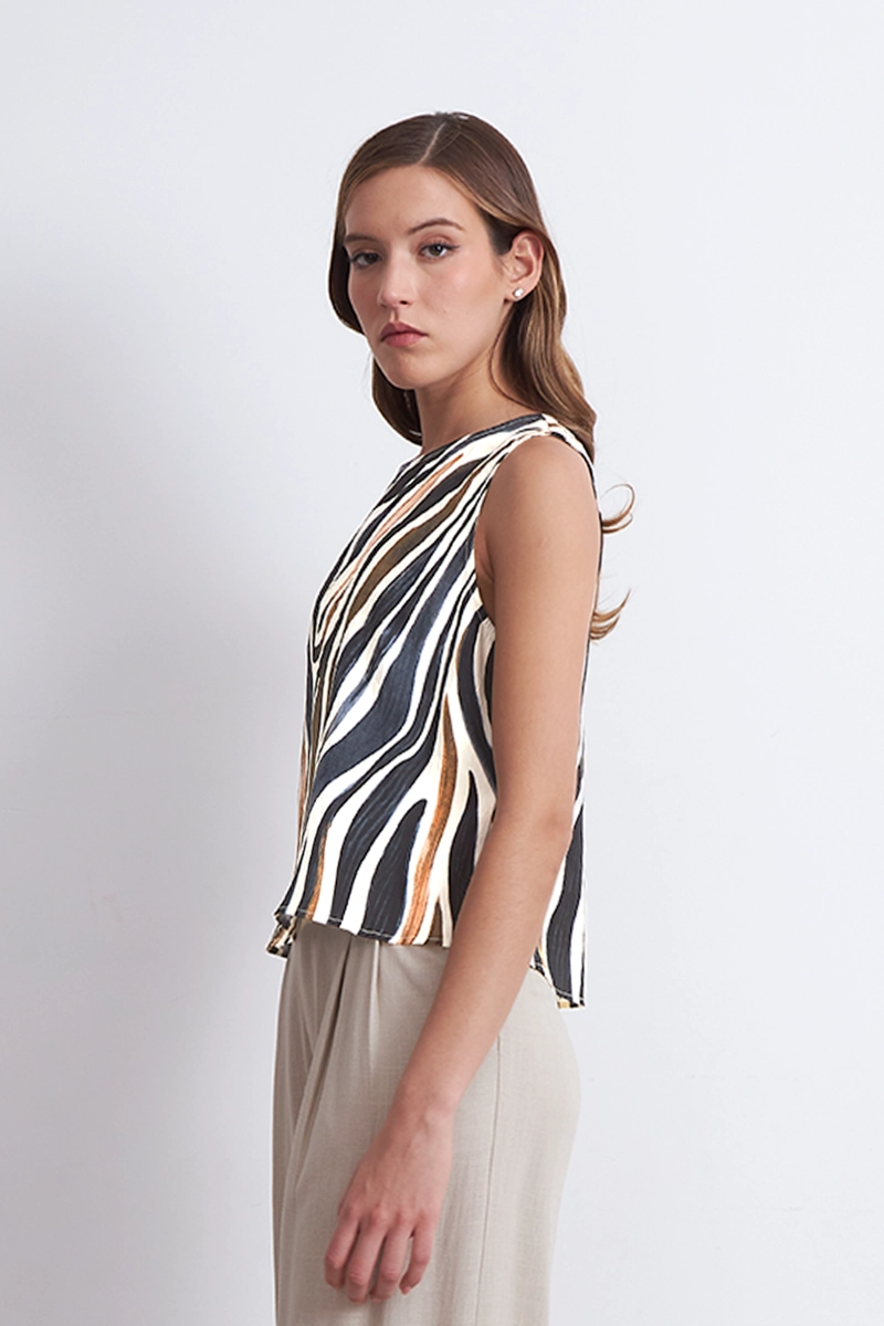 TOP TIPO LINO ESTAMPADO CEBRA CAFE MUJER NICOPOLY - 3