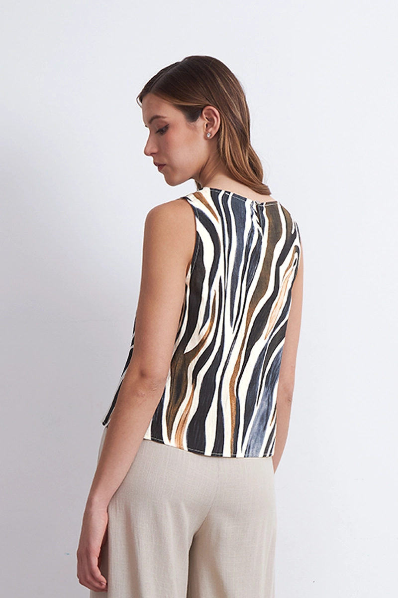 TOP TIPO LINO ESTAMPADO CEBRA CAFE MUJER NICOPOLY - 4