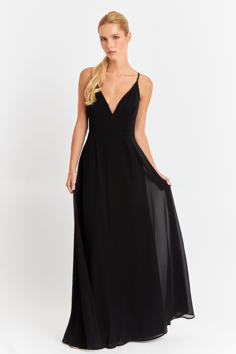 Vestido maxi de chiffon con tirantes dobles y cruzados en la espalda Óxido Tallas Grandes