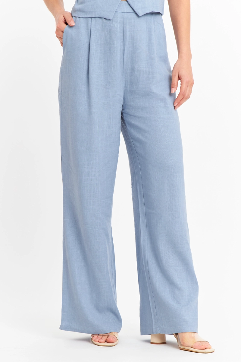PANTALON MEZCLA LINO CELESTE NICOPOLY - 1
