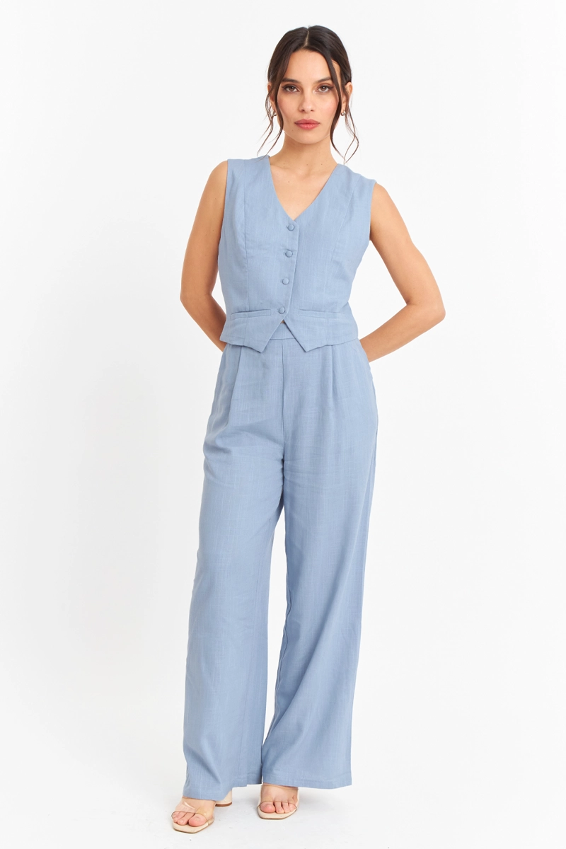 PANTALON MEZCLA LINO CELESTE NICOPOLY - 2