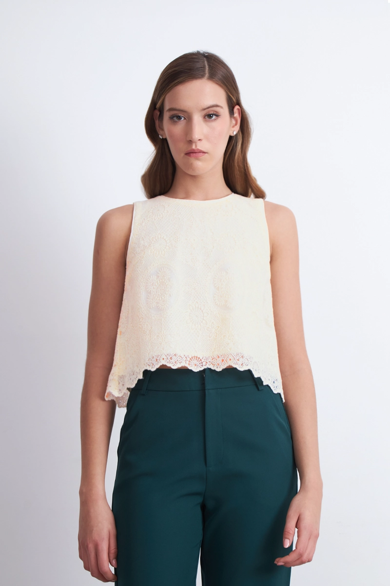 BLUSA ENCAJE DETALLE LENTEJUELAS BLANCO NICOPOLY - 1