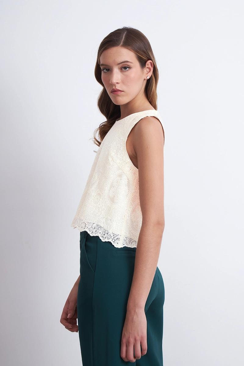 BLUSA ENCAJE DETALLE LENTEJUELAS BLANCO MUJER NICOPOLY - 3