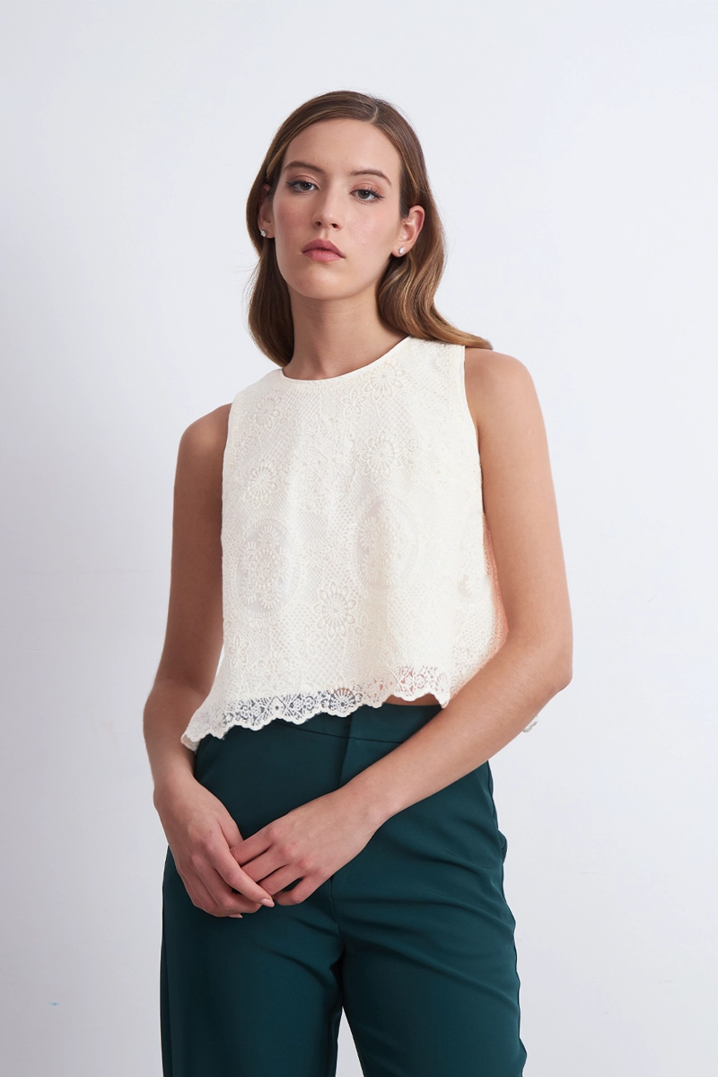 BLUSA ENCAJE DETALLE LENTEJUELAS BLANCO NICOPOLY - 5